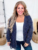 Navy Chenille Destroyed Cardigan With Rainbow Popcorn Texture - Whiskey Skies - SWEET GENERIS