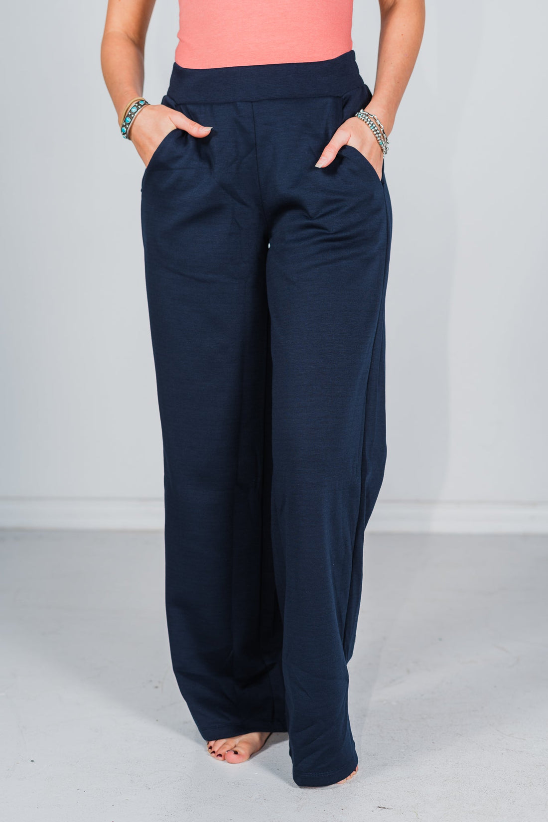 Navy Elastic Waist Modal Pants - Whiskey Skies - DEAR SCARLETT