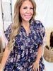 Navy Floral Paisley Dress With Puff Sleeves - Whiskey Skies - HEIMISH