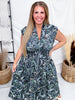 Navy Floral Print Zip Front Dress With Smocked Waist - Whiskey Skies - SHE + SKY