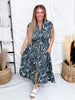 Navy Floral Print Zip Front Dress With Smocked Waist - Whiskey Skies - SHE + SKY