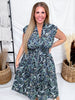 Navy Floral Print Zip Front Dress With Smocked Waist - Whiskey Skies - SHE + SKY