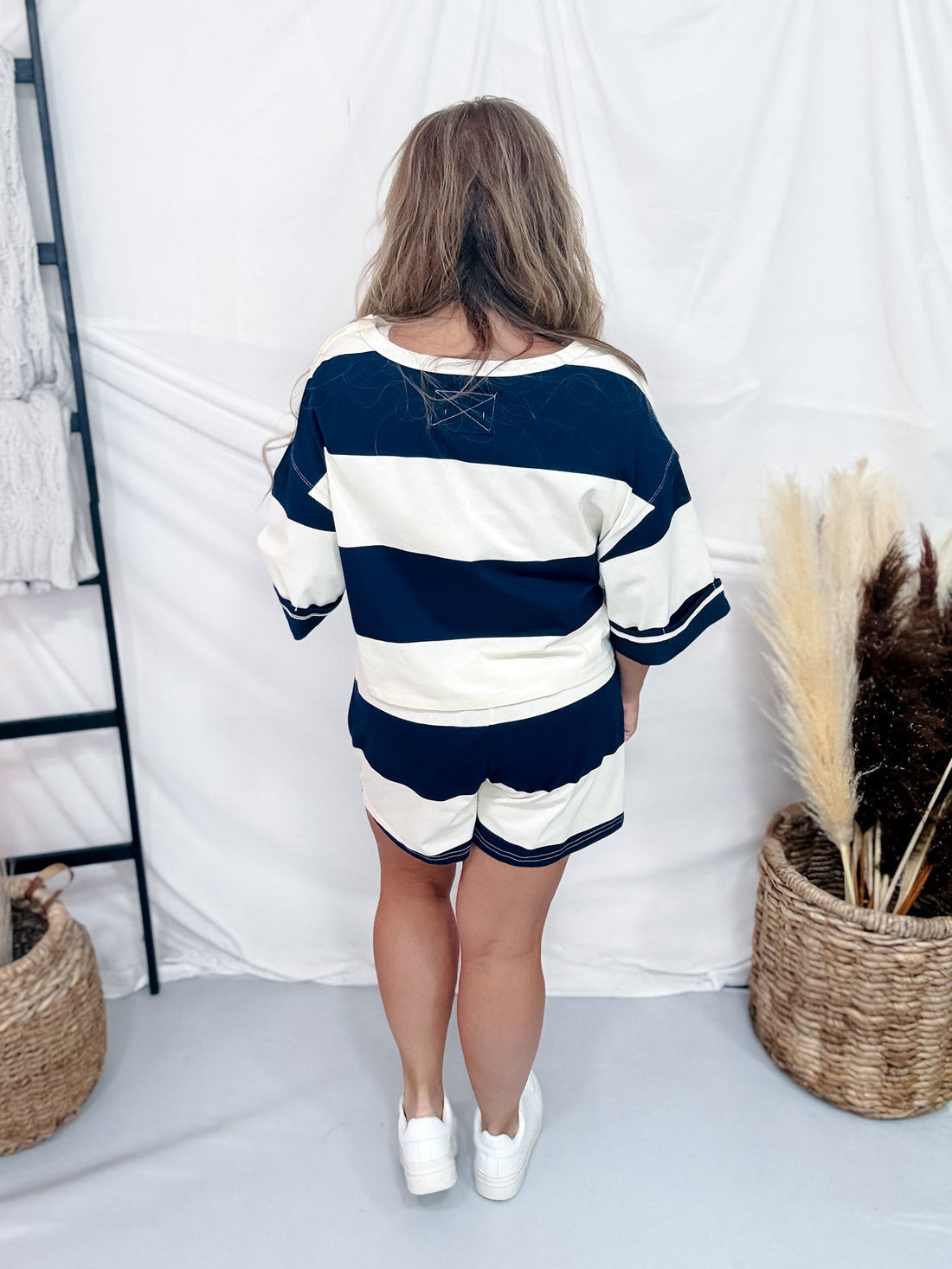 Navy & Ivory Wide Striped Boxy Tee - Whiskey Skies - POLAGRAM + BAEVELY