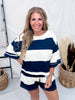 Navy & Ivory Wide Striped Boxy Tee - Whiskey Skies - POLAGRAM + BAEVELY