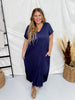 Navy Jersey Knit V - Neck Maxi Dress - Whiskey Skies - ENTRO