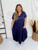 Navy Jersey Knit V - Neck Maxi Dress - Whiskey Skies - ENTRO