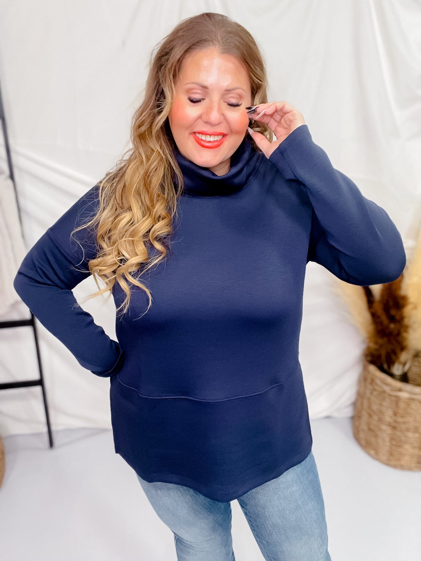 Navy Long Sleeve Modal Tunic Top - Whiskey Skies - DEAR SCARLETT