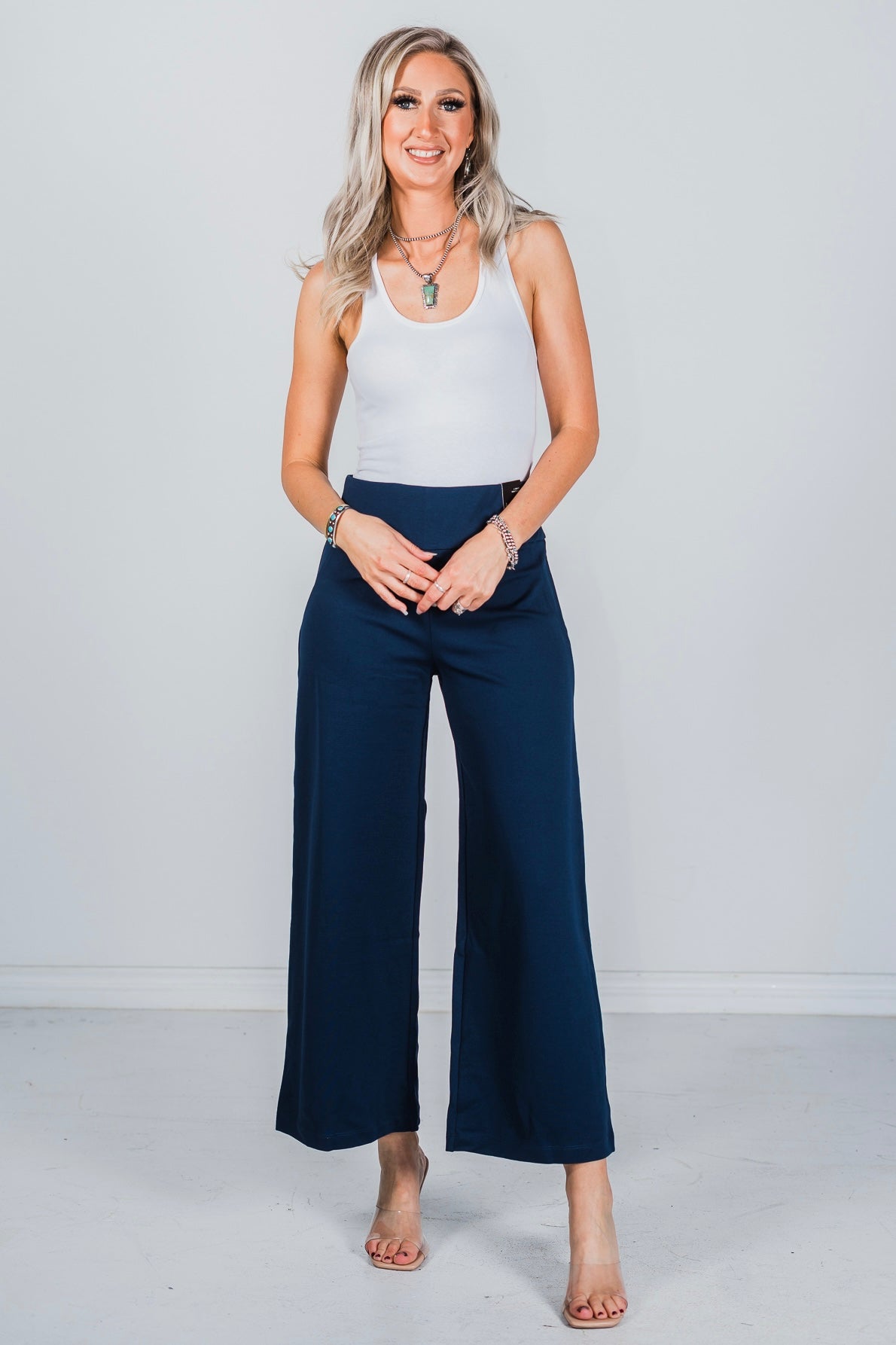 Navy Magic Wide Cropped Pants - Whiskey Skies - DEAR SCARLETT