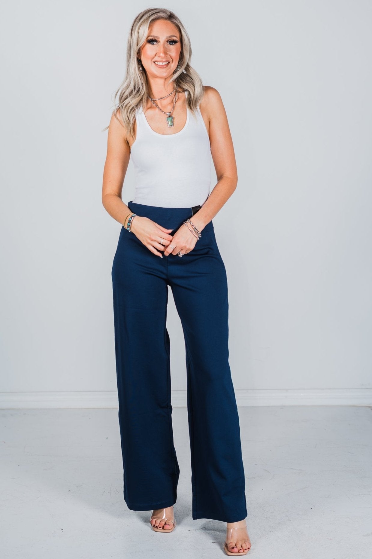 Navy Magic Wide Regular Pants - Whiskey Skies - DEAR SCARLETT