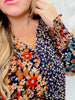 Navy Mixed Flower Print Split Neck Top - Whiskey Skies - UMGEE