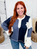 Navy Mixed Print Thermal Top With Flower Patches - Whiskey Skies - ODDI