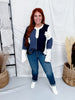 Navy Mixed Print Thermal Top With Flower Patches - Whiskey Skies - ODDI