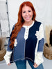 Navy Mixed Print Thermal Top With Flower Patches - Whiskey Skies - ODDI