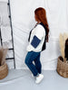 Navy Mixed Print Thermal Top With Flower Patches - Whiskey Skies - ODDI
