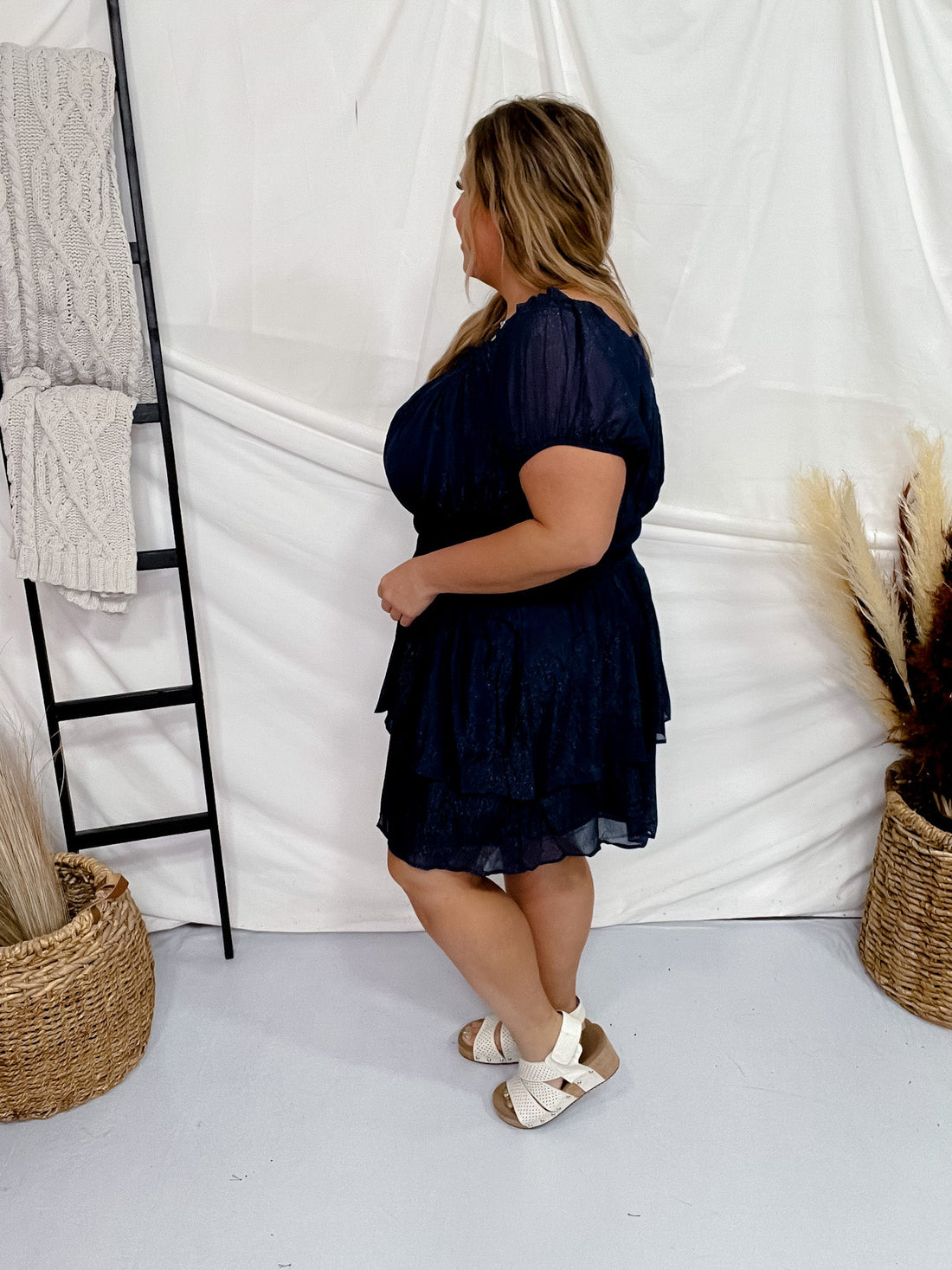 Navy Off-Shoulder Sparkle Romper - Whiskey Skies - ANDREE BY UNIT