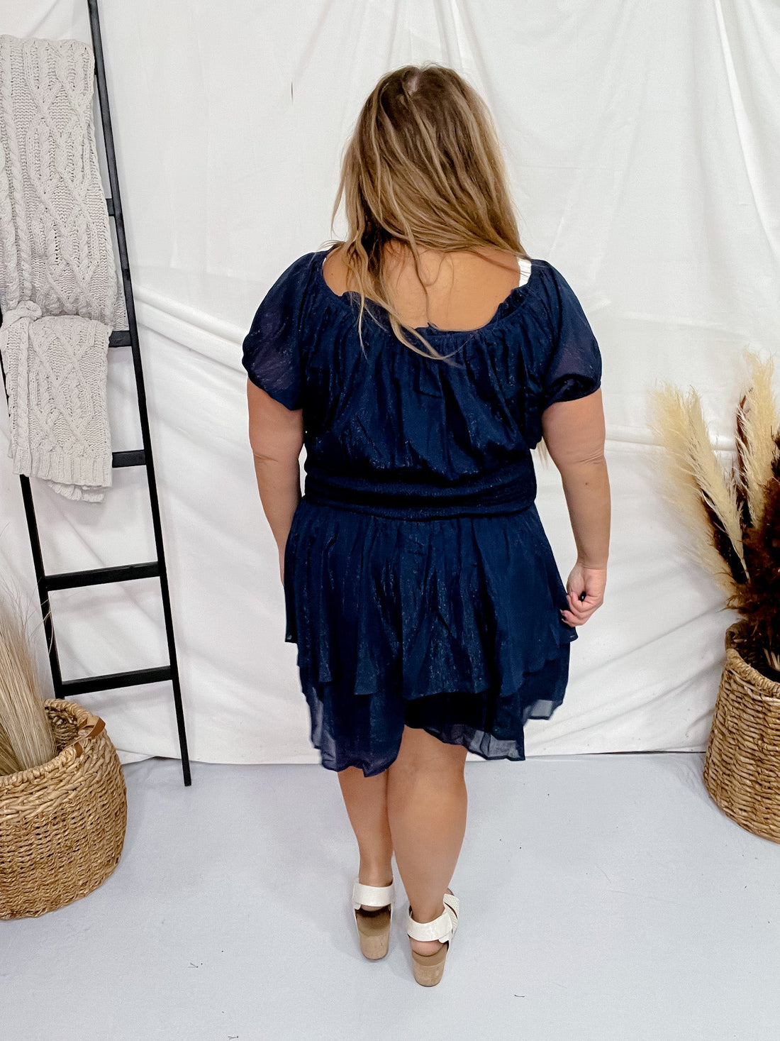 Navy Off-Shoulder Sparkle Romper - Whiskey Skies - ANDREE BY UNIT