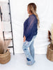 Navy Open Knit Boatneck Dolman Sleeve Cover Up Top - Whiskey Skies - COZY CO