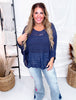 Navy Open Knit Boatneck Dolman Sleeve Cover Up Top - Whiskey Skies - COZY CO