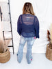 Navy Open Knit Boatneck Dolman Sleeve Cover Up Top - Whiskey Skies - COZY CO