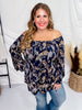 Navy Paisley Elastic Neckline Nashville Top - Whiskey Skies - DEAR SCARLETT