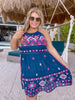 Navy & Pink Sleeveless Aztec Embroidered Dress - Whiskey Skies - ANDREE BY UNIT