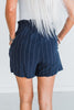 Navy Pinstriped "Libby" Linen Shorts W/ Stretchy Waistband - Whiskey Skies - MICHELLE MAE