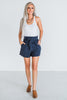 Navy Pinstriped "Libby" Linen Shorts W/ Stretchy Waistband - Whiskey Skies - MICHELLE MAE