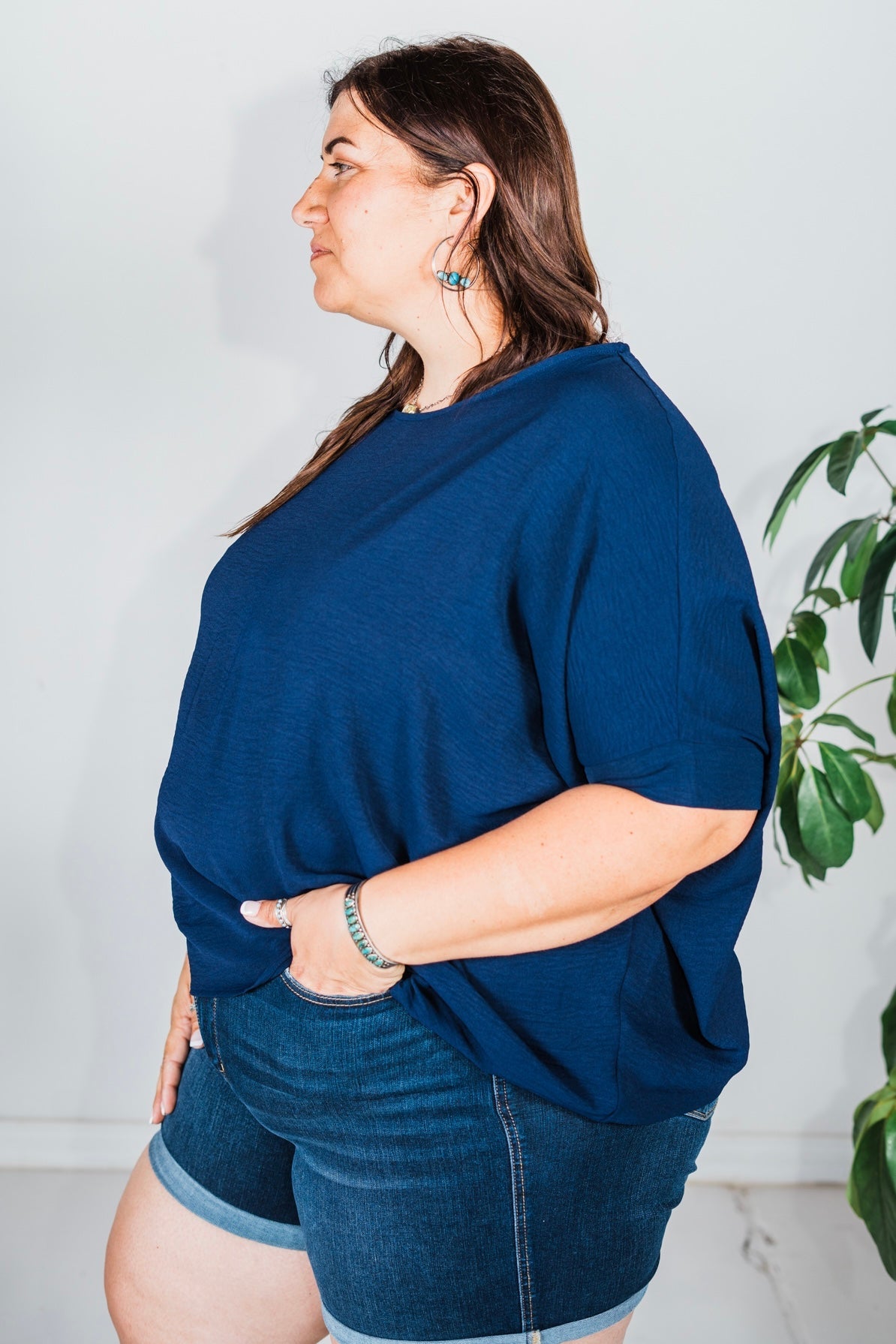 Navy Poncho Like Dolman Sleeve Top - Whiskey Skies - ANDREE BY UNIT