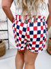 Navy & Red Drawstring Checkered Shorts - Whiskey Skies - JADE BY JANE
