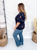 Navy Short Sleeve Knit Sweater Top With Gingerbread Pattern - Whiskey Skies - SHE + SKY