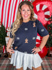 Navy Short Sleeve Knit Sweater Top With Gingerbread Pattern - Whiskey Skies - SHE + SKY