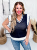 Navy Sweater Vest with White Striped Flutter Sleeves - Whiskey Skies - SOUTHERN GRACE