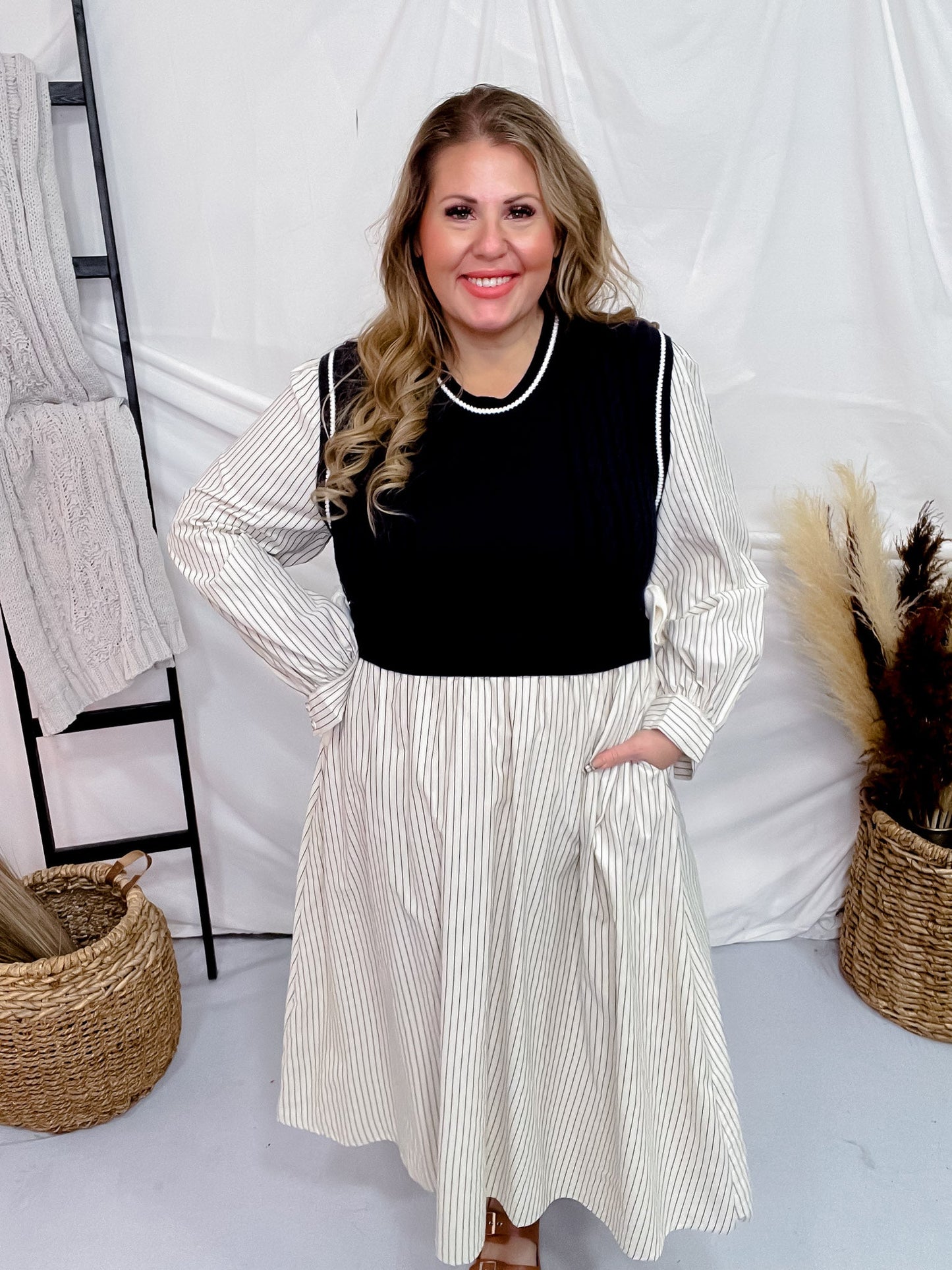 Navy & Taupe Striped Knit Sweater Vest Dress - Whiskey Skies SMALL Navy & Taupe Striped Knit Sweater Vest Dress - Whiskey Skies SMALL