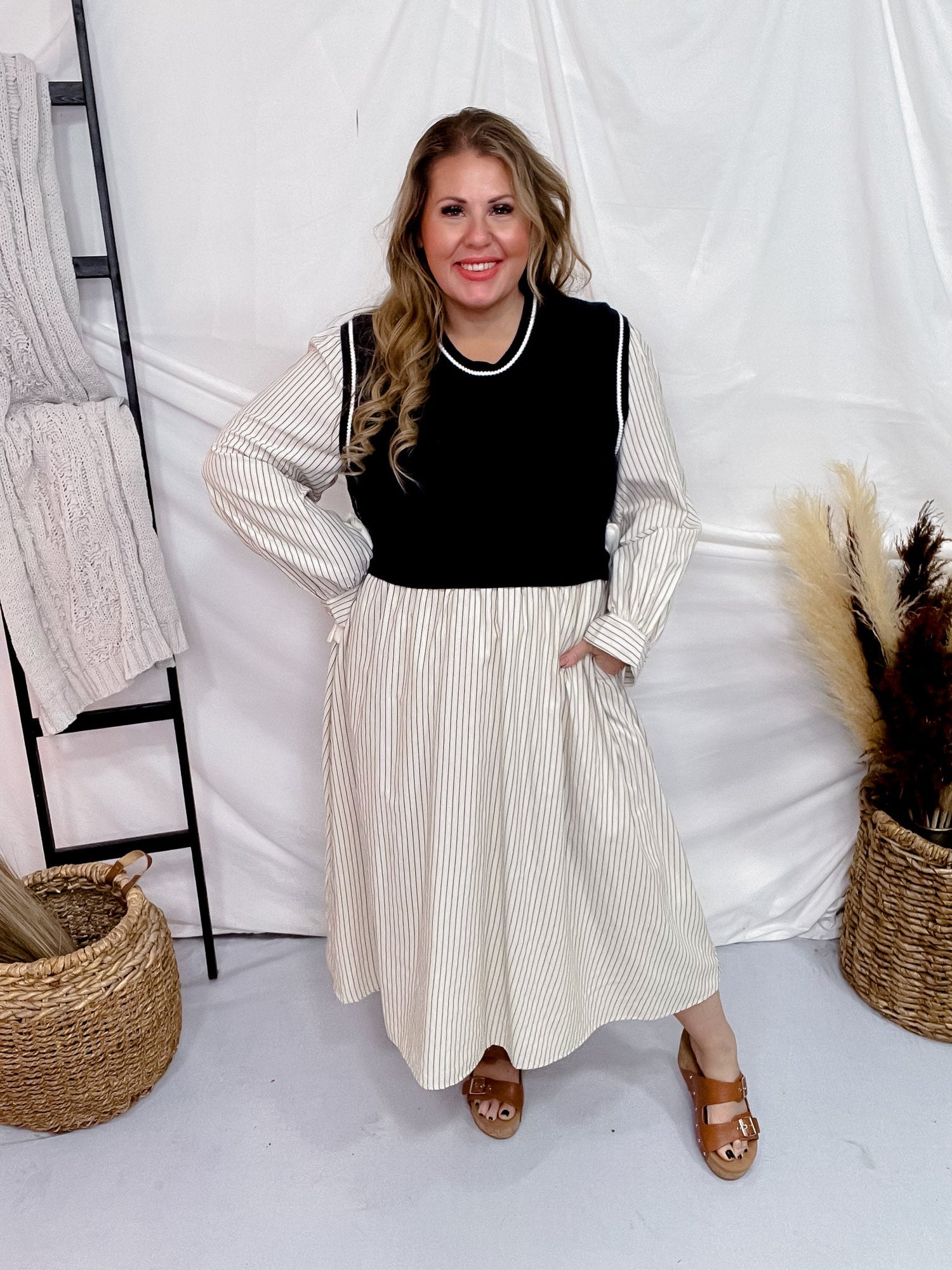 Navy & Taupe Striped Knit Sweater Vest Dress - Whiskey Skies SMALL Navy & Taupe Striped Knit Sweater Vest Dress - Whiskey Skies SMALL