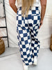 Navy & White Checker Print Barrel Leg Jeans - Whiskey Skies - ODDI