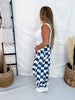 Navy & White Checker Print Barrel Leg Jeans - Whiskey Skies - ODDI