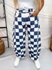 Navy & White Checker Print Barrel Leg Jeans - Whiskey Skies - ODDI