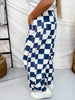 Navy & White Checker Print Barrel Leg Jeans - Whiskey Skies - ODDI