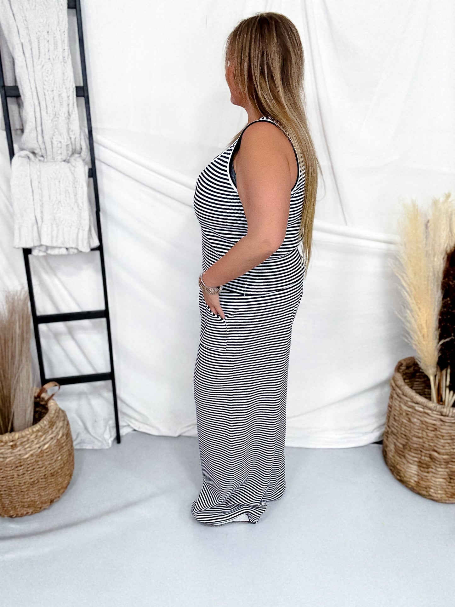 Navy & White Striped Tank Top & Pants Knit Loungewear Set - Whiskey Skies - DAVI & DANI