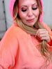 Neon Coral Long Sleeve Long Hooded Loungewear Top - Whiskey Skies - J.NNA