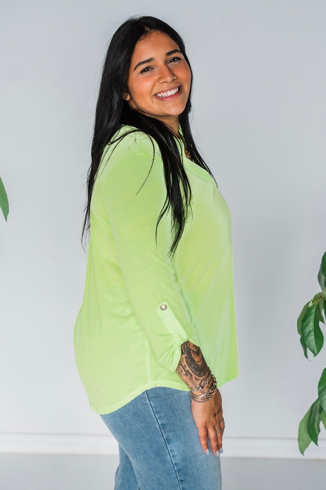 Neon Green Lizzy 3/4 Sleeve Top - Whiskey Skies - DEAR SCARLETT