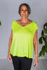 Neon Green Ruched Sleeve V-Neck Top - Whiskey Skies - DEAR SCARLETT