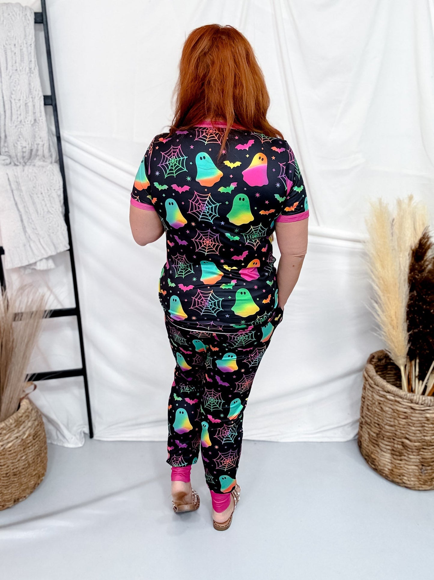 Neon Halloween Short Sleeve Top & Joggers Loungewear Set - Whiskey Skies - SHIRLEY & STONE