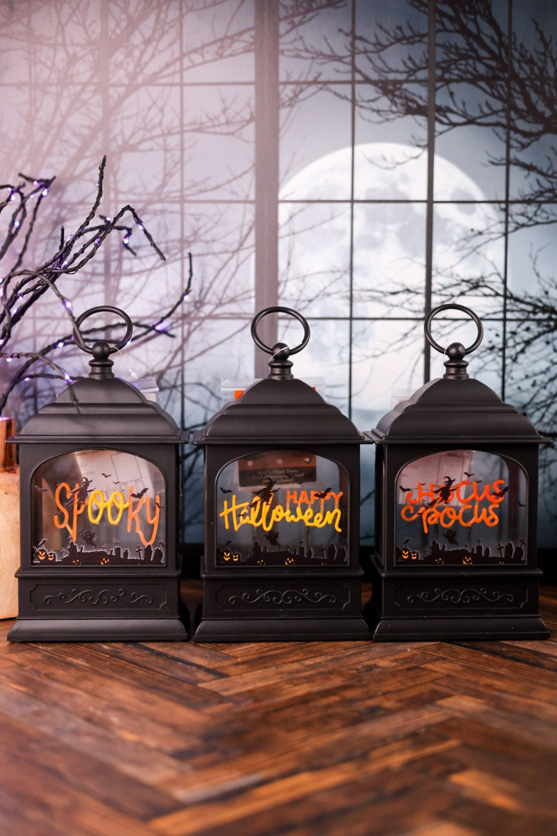 Neon Lighted Halloween Lantern W/ Timer (3 Styles) - Whiskey Skies - GERSON COMPANIES