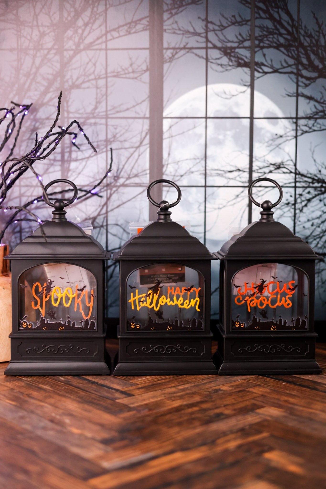Neon Lighted Halloween Lantern W/ Timer (3 Styles) - Whiskey Skies - GERSON COMPANIES