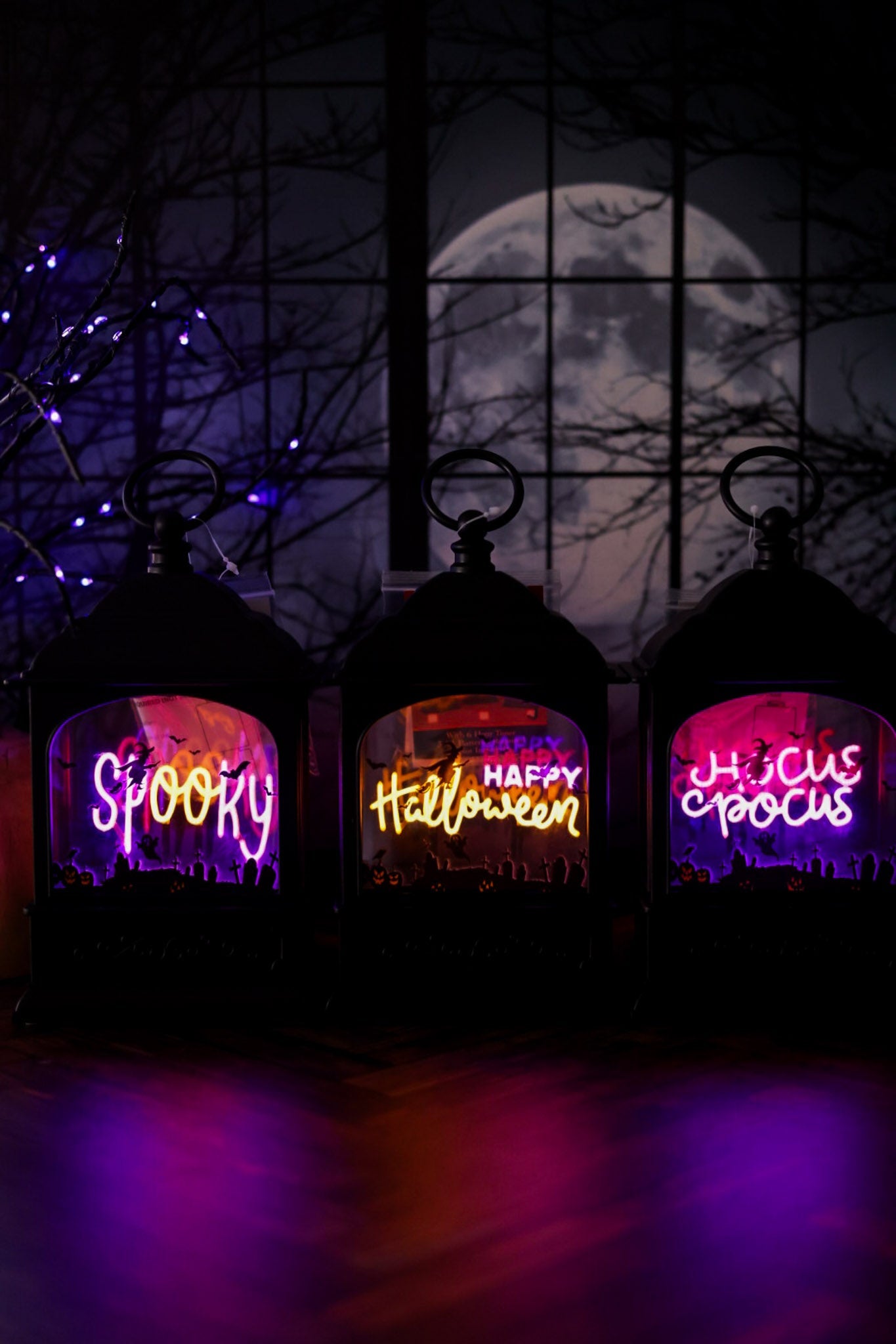 Neon Lighted Halloween Lantern W/ Timer (3 Styles) - Whiskey Skies - GERSON COMPANIES