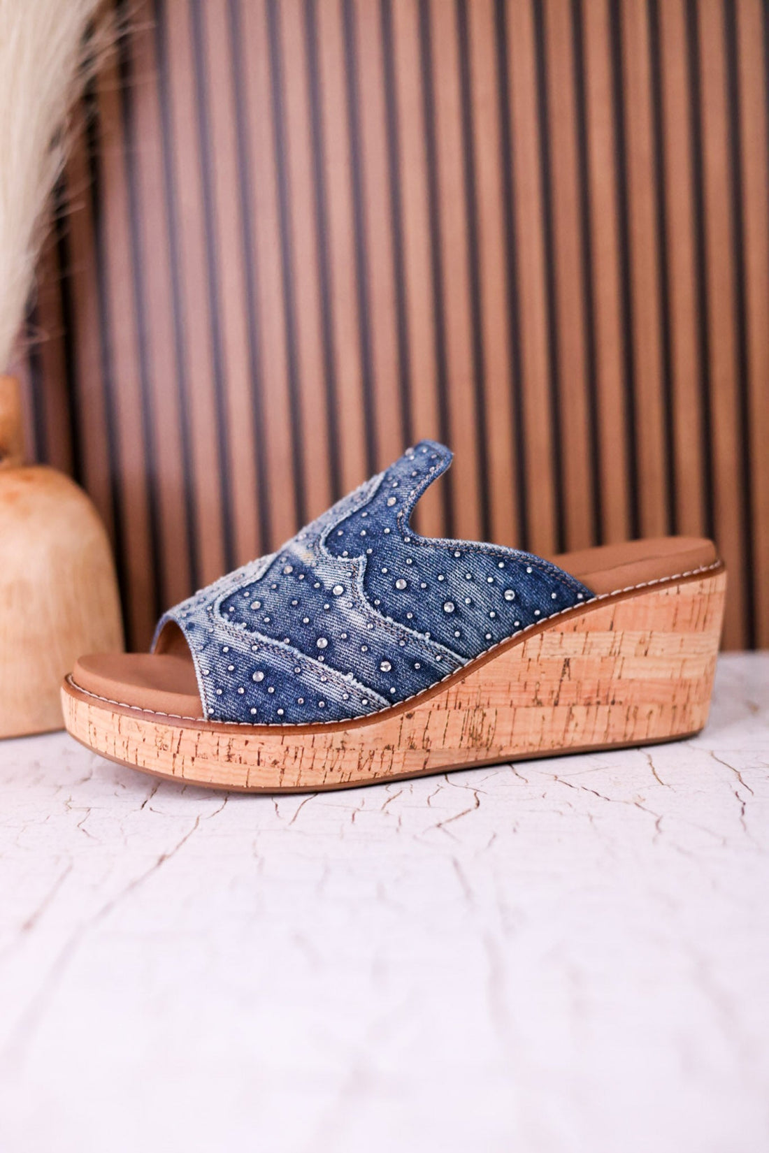 Neon Moon Blue Denim & Rhinestone Wedges - Whiskey Skies - CORKYS FOOTWEAR