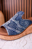 Neon Moon Blue Denim & Rhinestone Wedges - Whiskey Skies - CORKYS FOOTWEAR