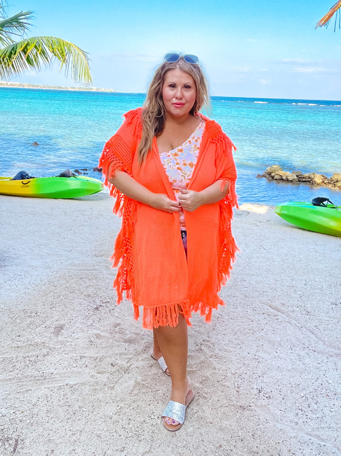 Neon Orange Crochet Hoodie Cover Up - Whiskey Skies - DAVI & DANI