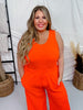 Neon Orange Cropped Wide Leg Twist Rib Pants With Pockets - Whiskey Skies - BLUMIN